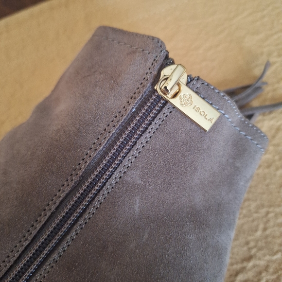 Isola Fringed Suede Leather Ankle Heeled Boots - Taupe Brown 6 - Picture 13 of 16